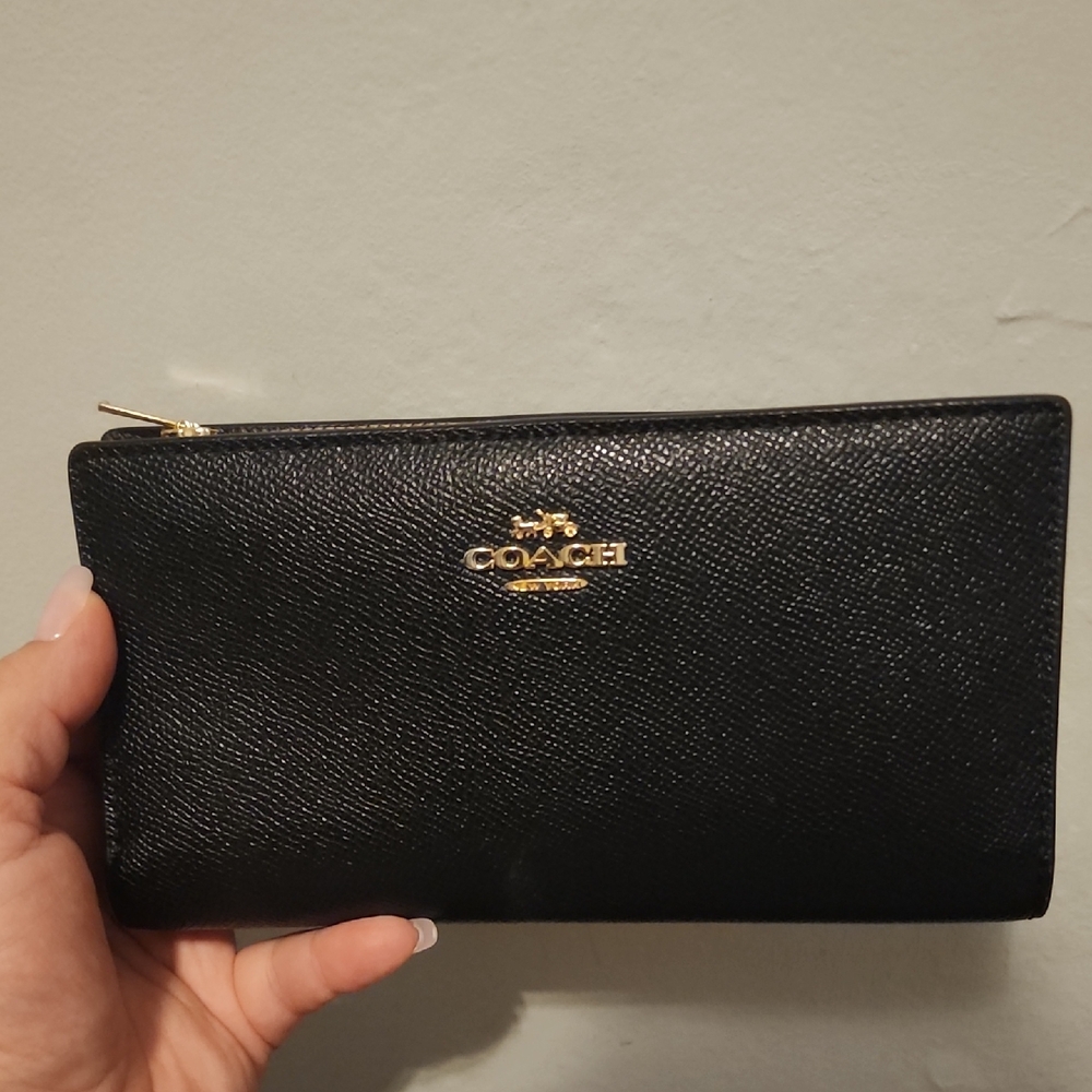 Coach Black Leather Wallet with Gold Accents